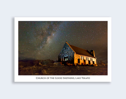 167 - Post Art Postcard - Milky Way with Church Tekapo