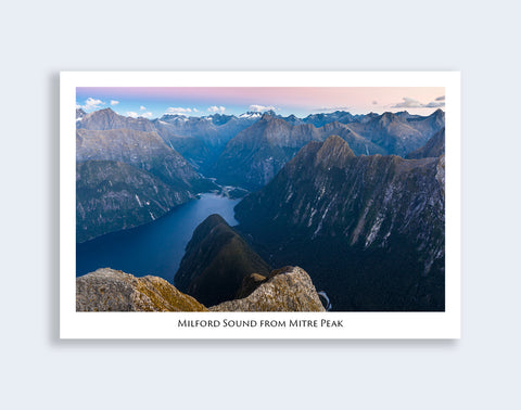 539 - Post Art Postcard - Milford Sound from Mitre Peak