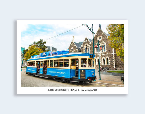 572 - Post Art Postcard - Christchurch Blue Tram - Arts Centre