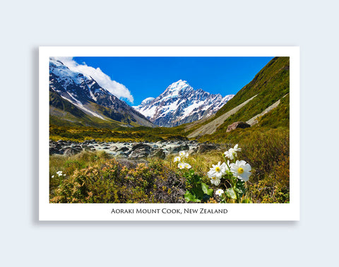 93 - Post Art Postcard - Mt Cook with Lily Horizontal
