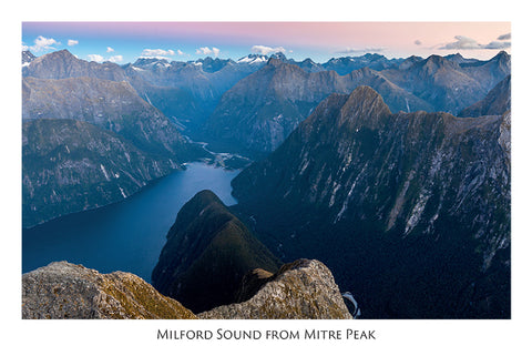 539 - Post Art Postcard - Milford Sound from Mitre Peak
