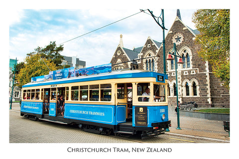 572 - Post Art Postcard - Christchurch Blue Tram - Arts Centre